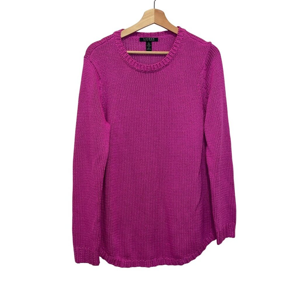 Lauren Ralph Lauren Hot Pink Knit Crewneck Long Sleeve Sweater Women's Top Size